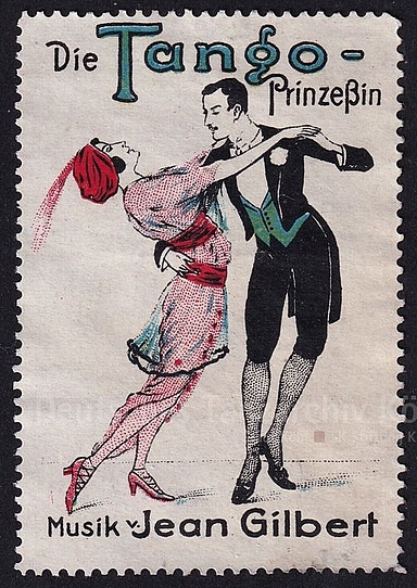 Tanz in der Werbung: Reklamemarken mit Tanzmotiven. Werbung für die gleichnamige Operette von 1913.