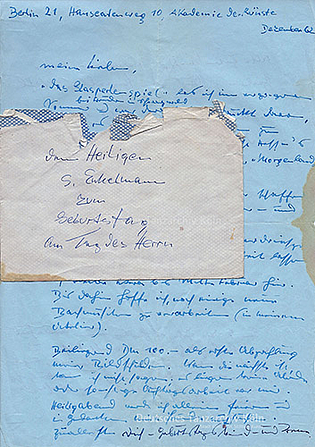 Brief von Dore Hoyer an Siegfried Enkelmann (und seine Gattin Irene) im Dezember 1962