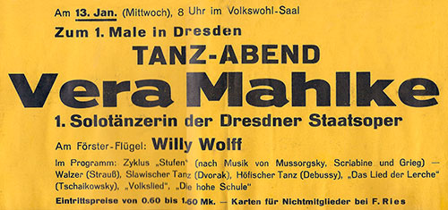 Vera Mahlke – Plakat für einen Tanzabend im Volkswohl-Saal am 13. Januar 1937